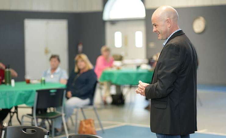 Jeff Andrews presenting to group about child care support